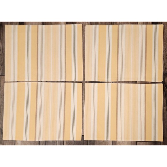 Sonoma 4 Placemats‎ Cottage Core Spring Summer Yellow Cream Gray Striped Cotton - Picture 1 of 4
